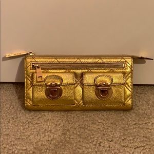 Marc Jacobs quilted gold long wallet clutch